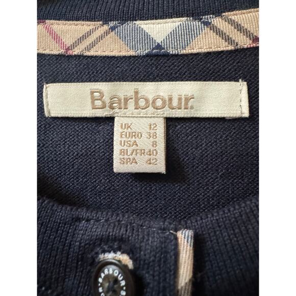 Barbour Navy Wool-Cotton Blend Cardigan Tartan Elbows - Size 8 - Picture 2 of 4